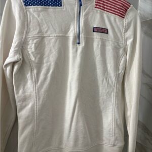 Vineyard Vines White Pullover with Flag Accents